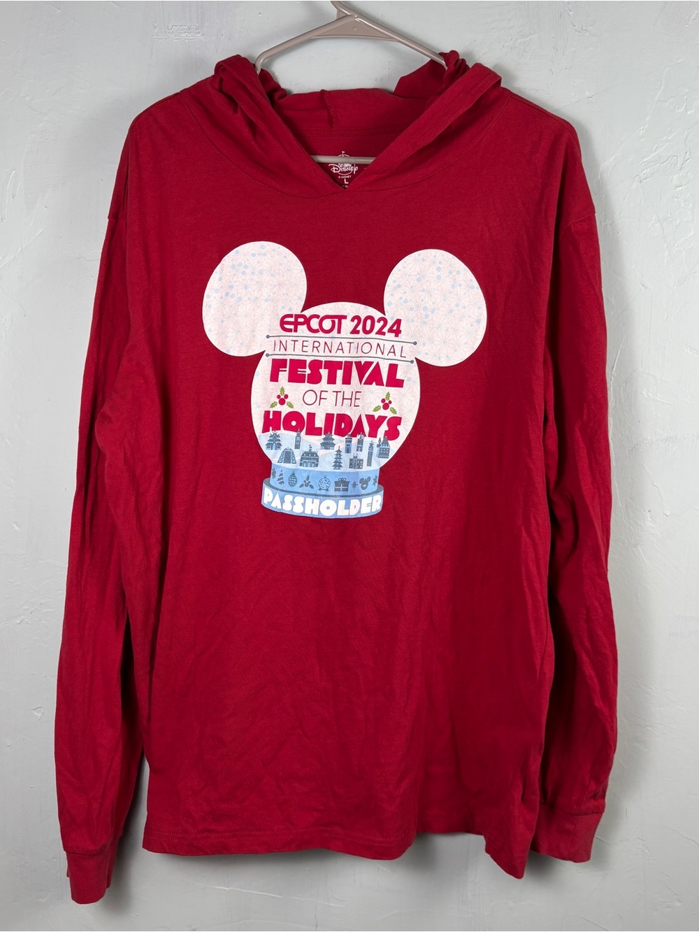 Disney EPCOT 2024 Festival of the Holidays Red Hoodie Top